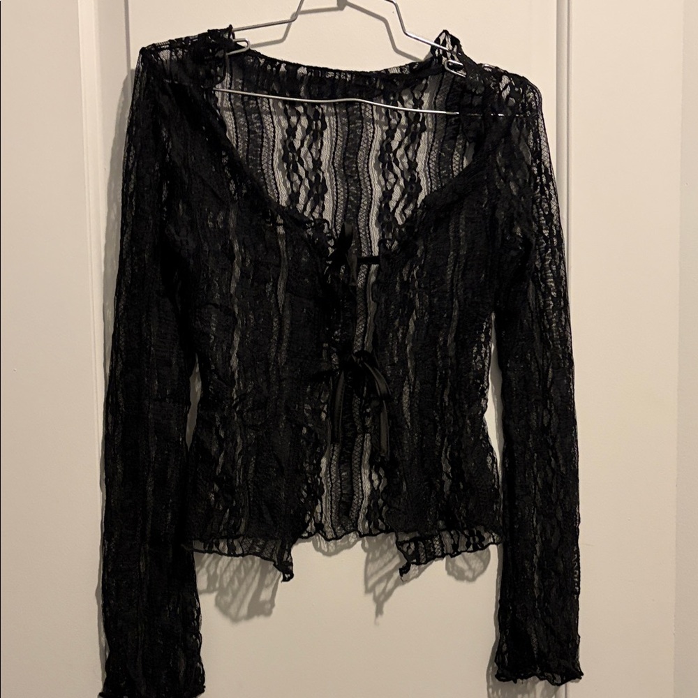 Y2K Black Lace Long Sleeve Top